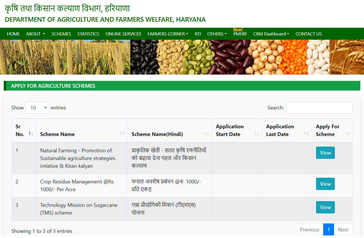 Agri Haryana Apply for Agriculture Schemes