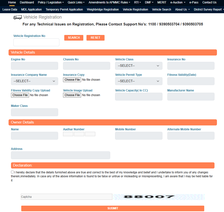 AP Mines Vehicle Registration Form