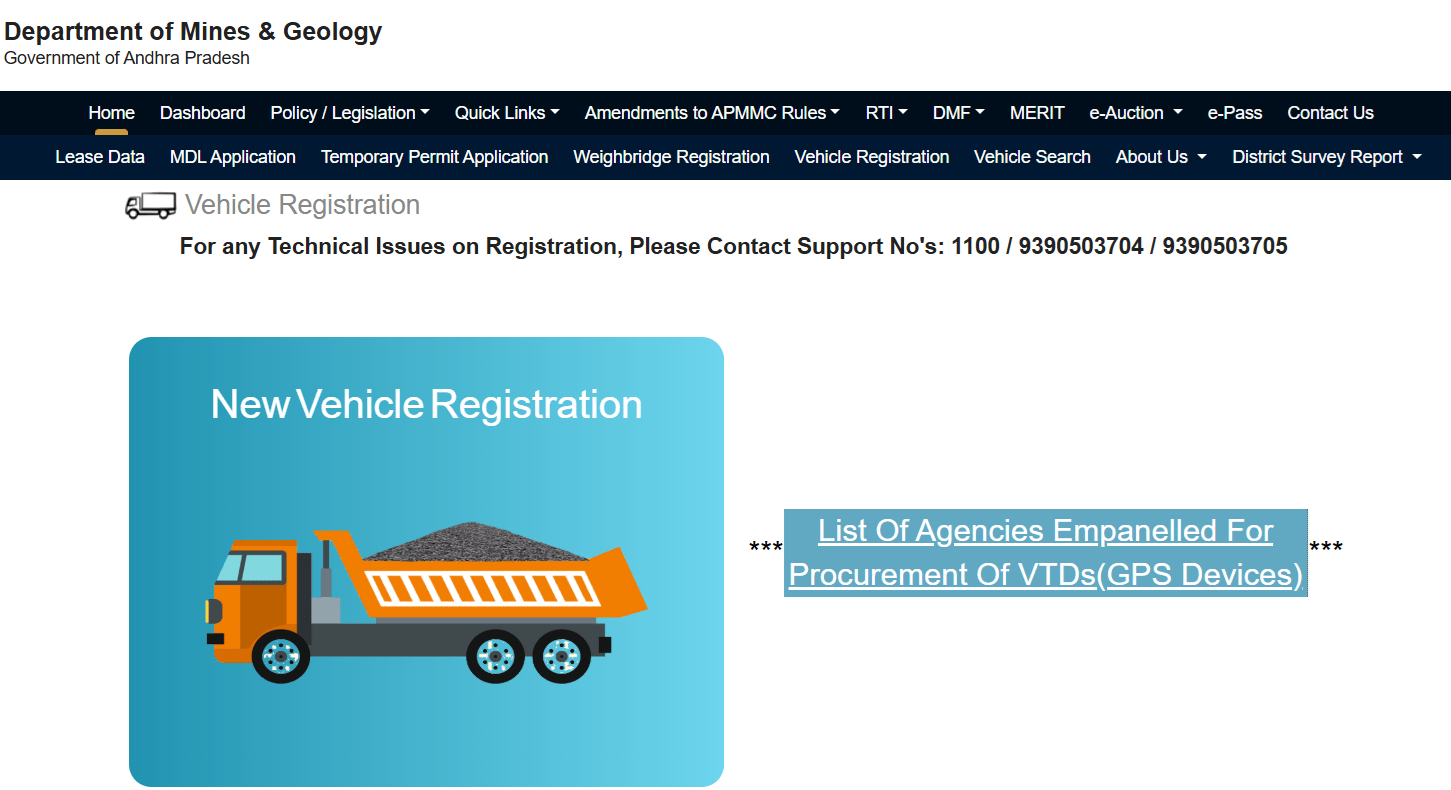 AP Mining Portal New Vehicle Registration