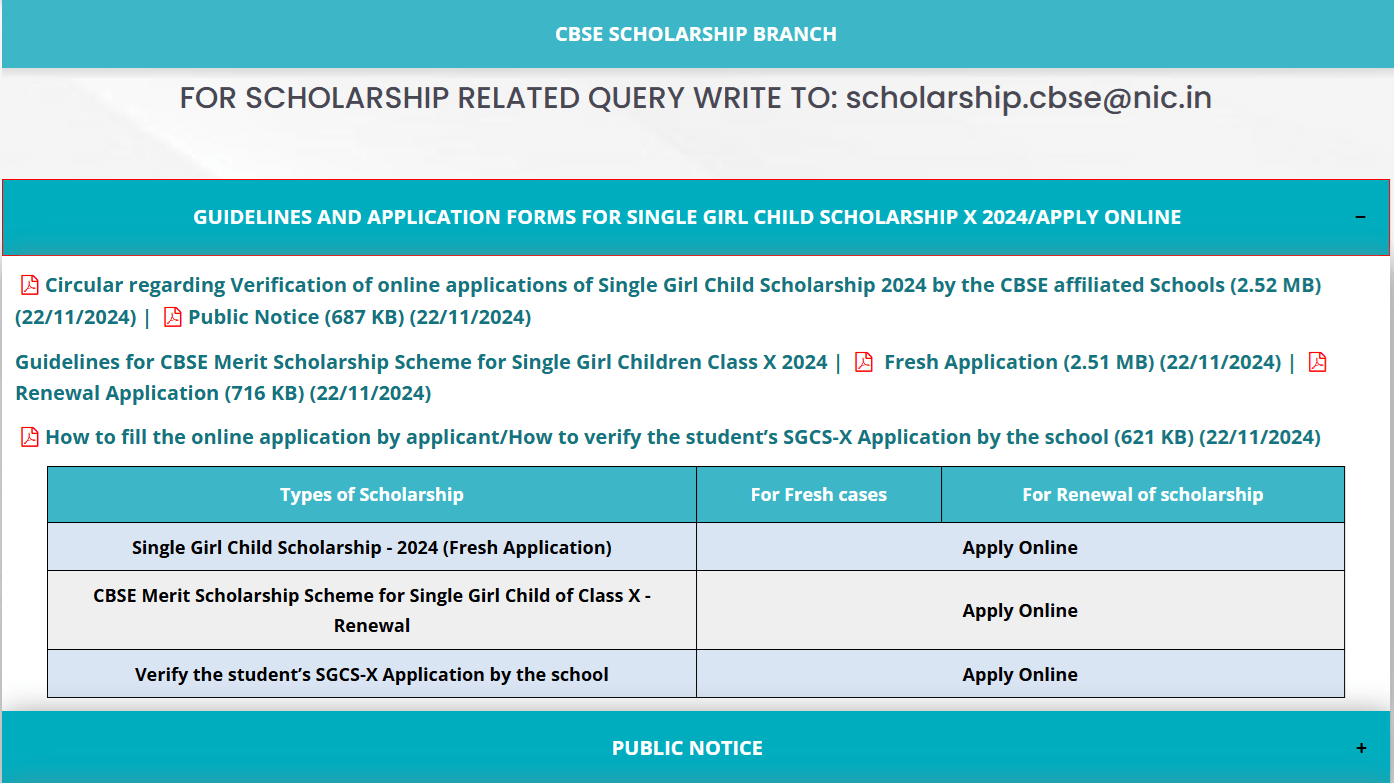 CBSE Girl Child Scholarship 2024 Registration Links