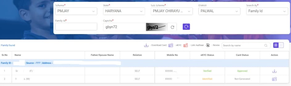 Chirayu Yojana Haryana Beneficiary List