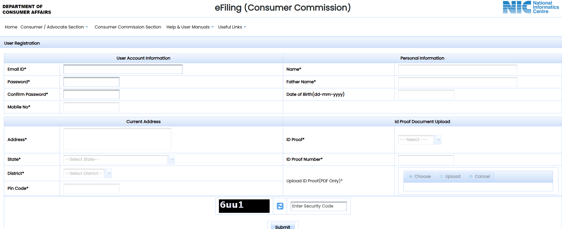 edaakhil.nic.in Registration Form