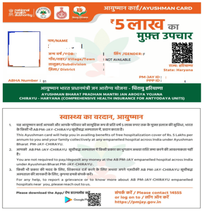 Haryana Chirayu Ayushman Card PDF