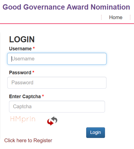 Haryana Good Governance Award Portal Login