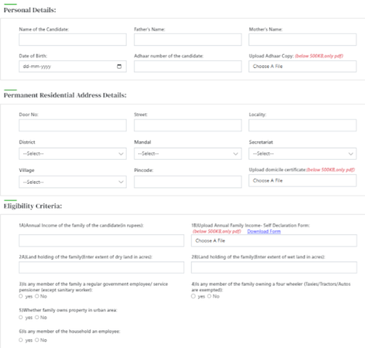 Incentives for Civil Services Examination Scheme Registration Form