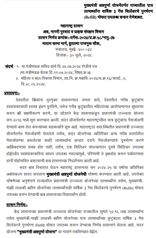 Mukhyamantri Annapurna Yojana GR PDF Page 1