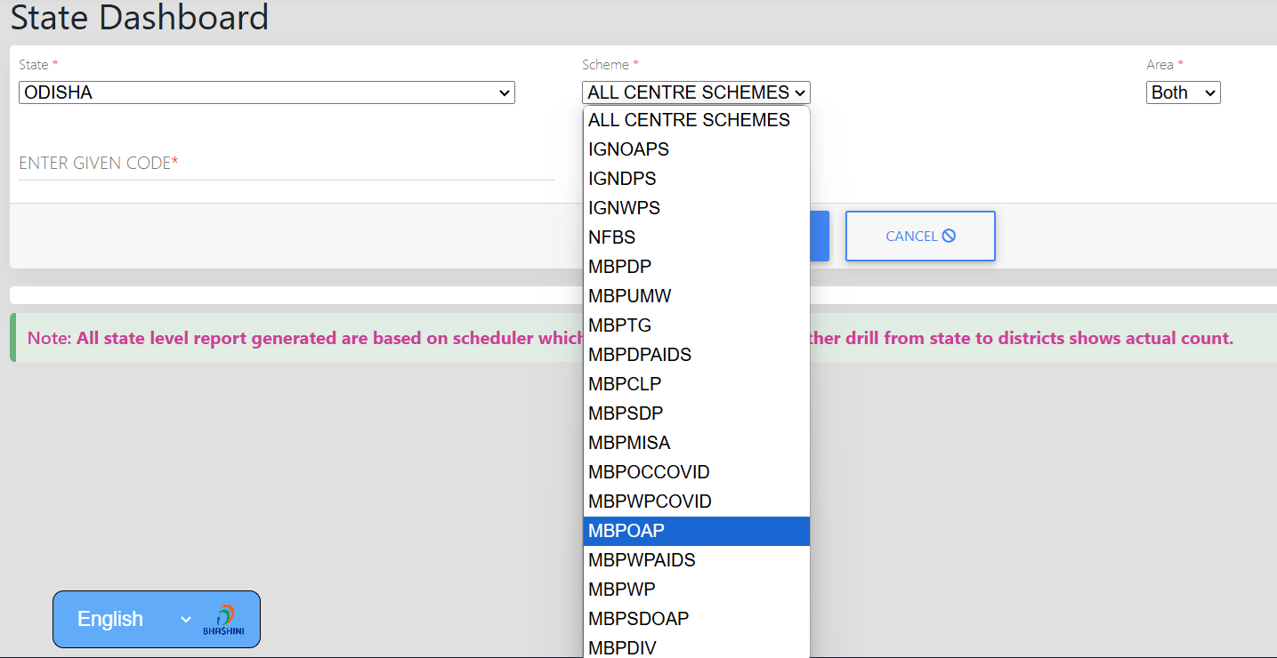 NSAP Odisha Dashboard MBPY Scheme Select