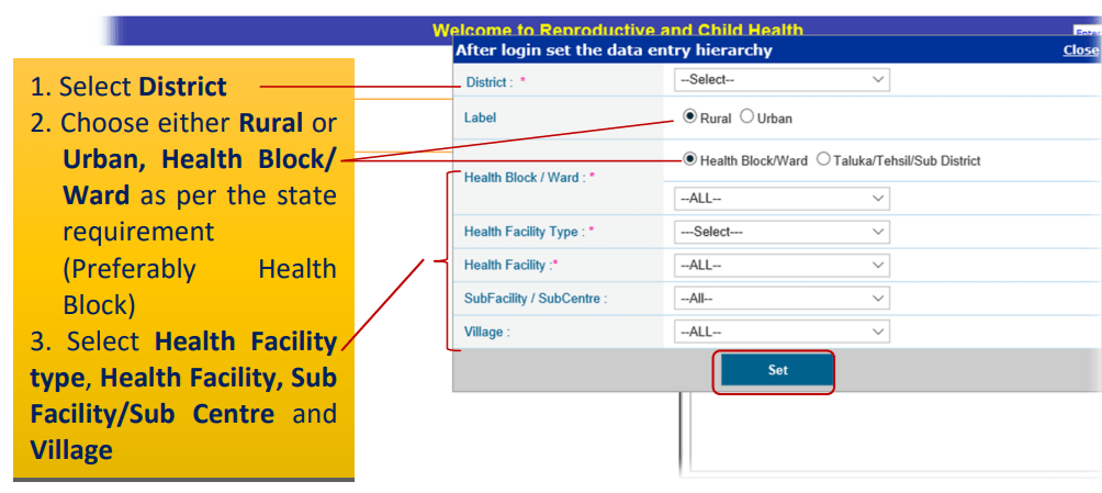 RCH Data Entry Hierarchy Set