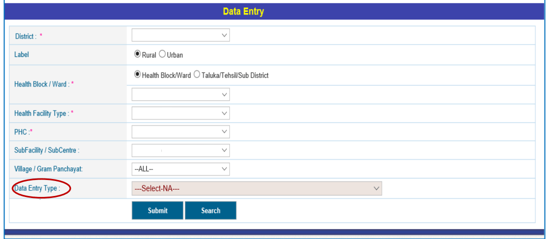 RCH Data Entry Screen