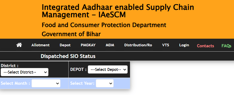 SCM Bihar Dispatched SIO Status