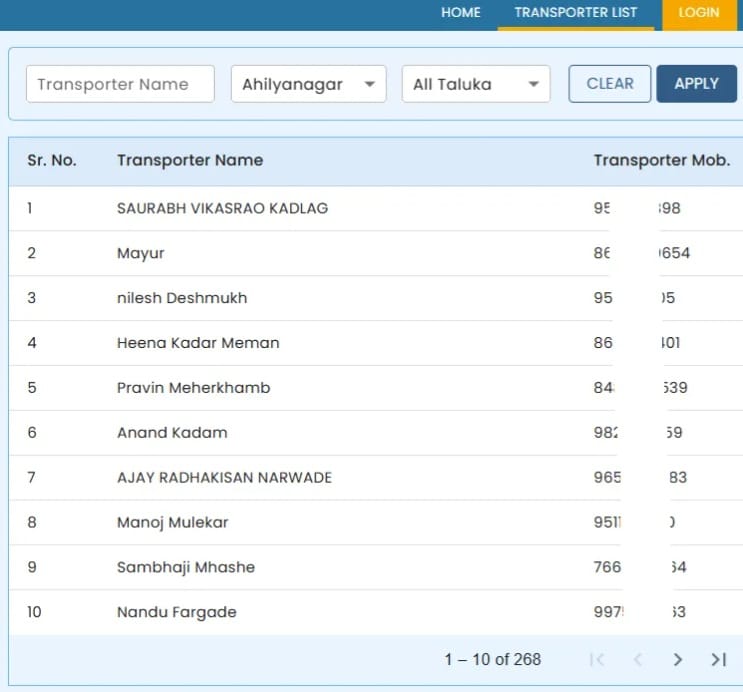 View Mahakhanij Maharashtra Transporter List Online