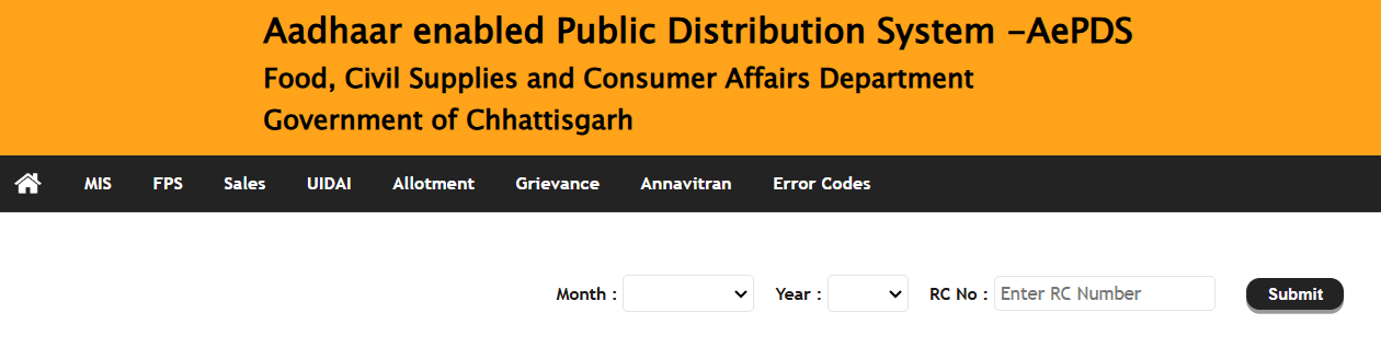 Aepds CG RC Details using Ration Card No