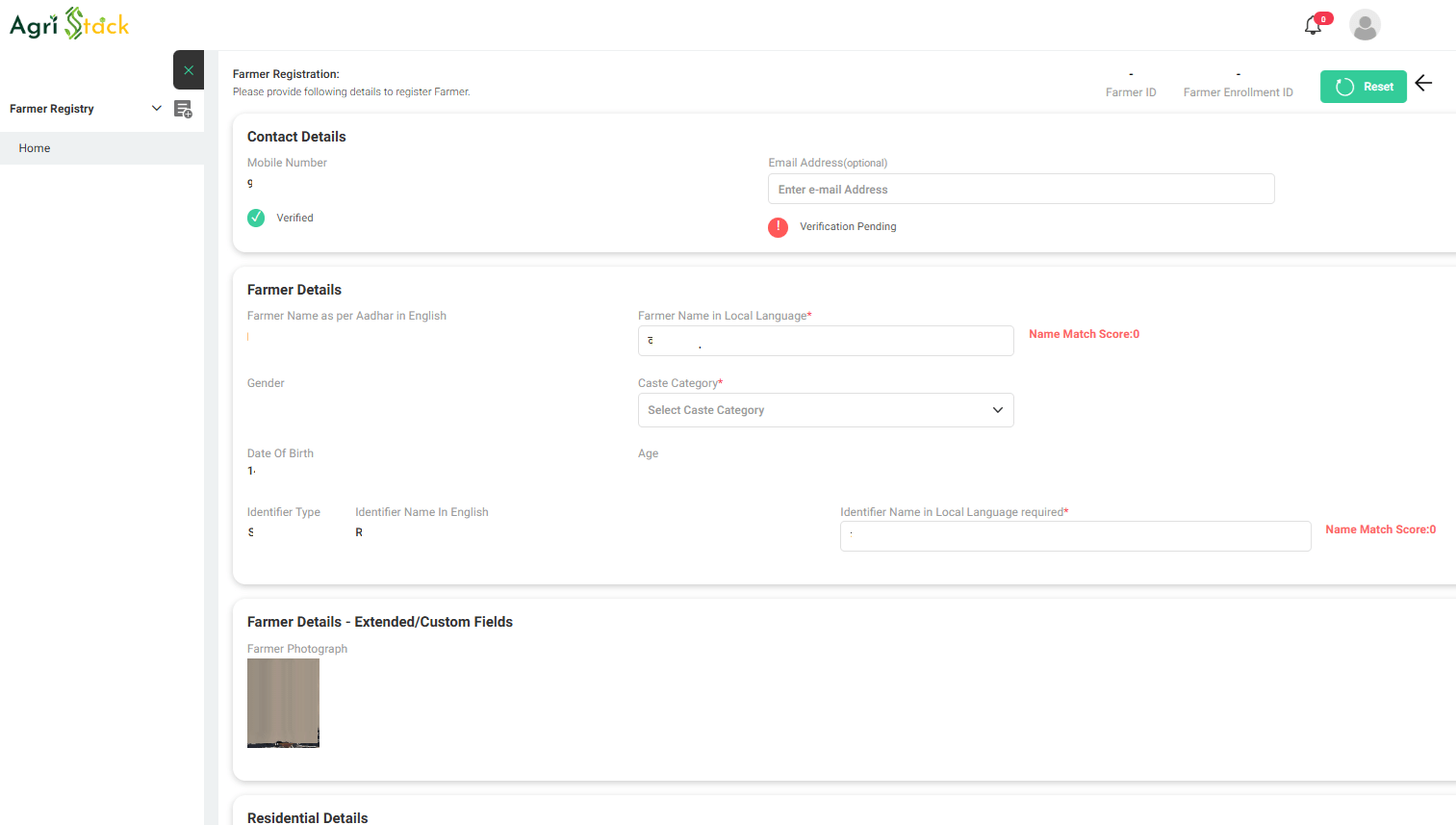 Agristack UP Farmer Registration Form