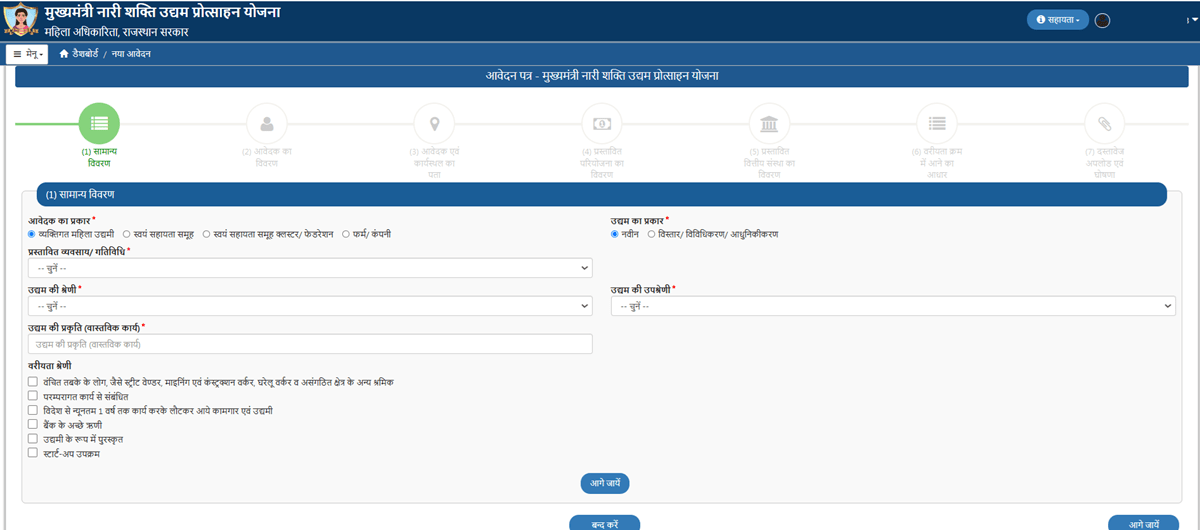 Nari Shakti Udyam Protsahan Yojana Application Form