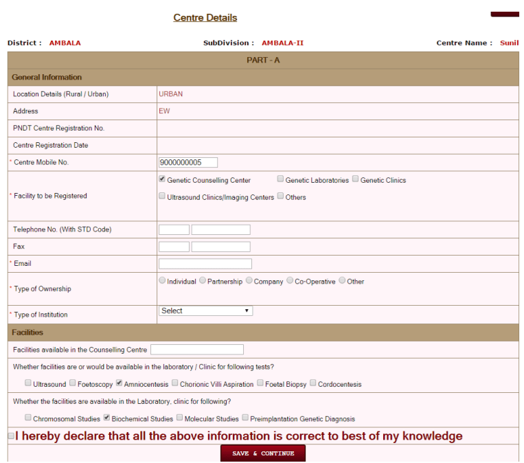 PCPNDT Haryana Centre Details Part A