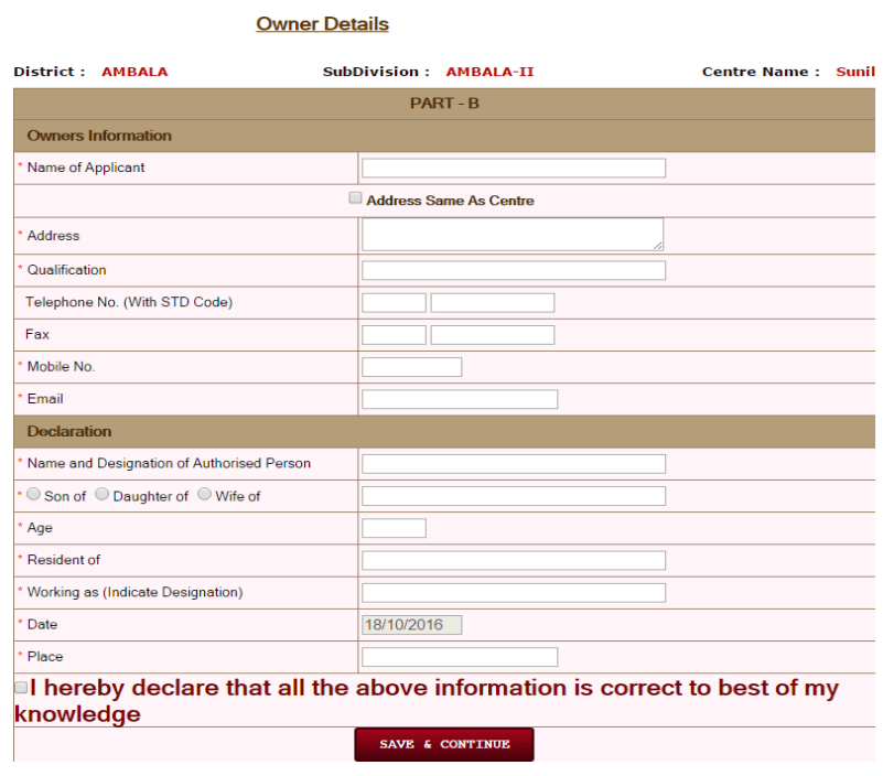 PCPNDT Haryana Owner Details Part B