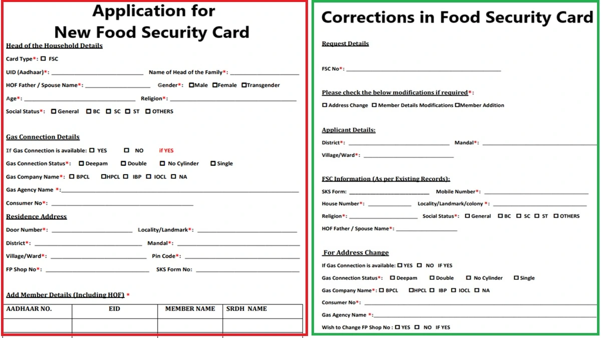 Telangana Food Security Card Application Form PDF Download