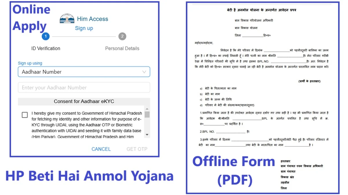 HP Beti Hai Anmol Yojana Online / Offline Application Forms