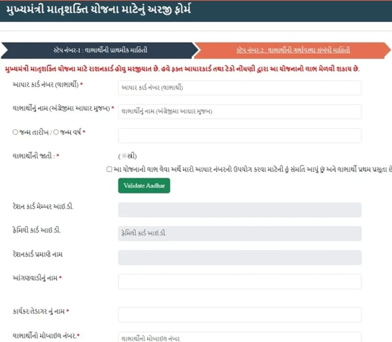 Mukhyamantri Matrushakti Yojana Apply Online Form