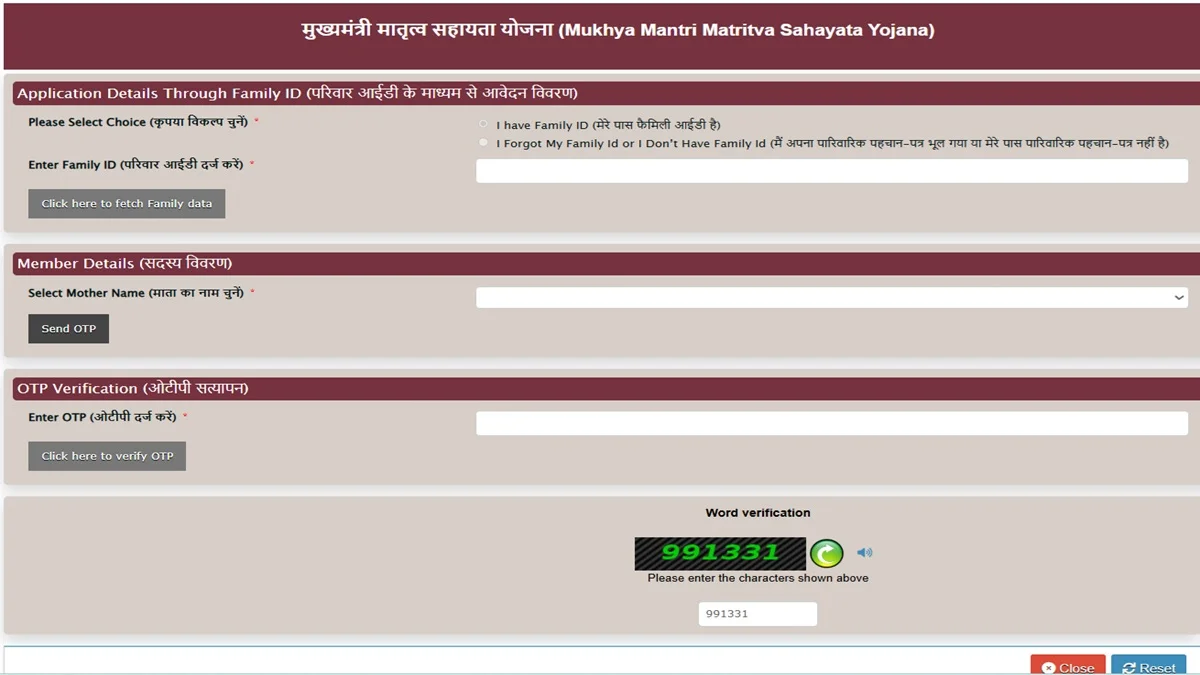Haryana Mukhyamantri Matritva Sahayata Yojana Registration Form