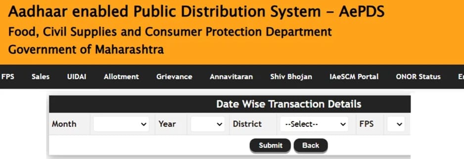 Aepds Maharashtra FPS Day Wise Interface