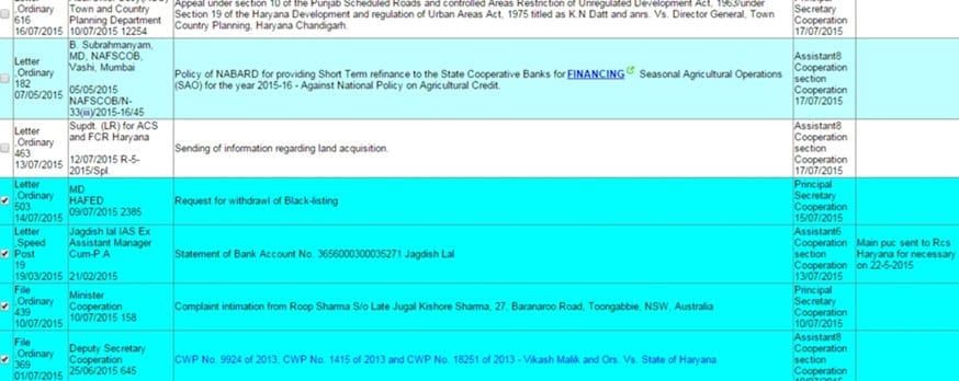 Cefmatis Haryana Incoming File Tracking From Other Dept