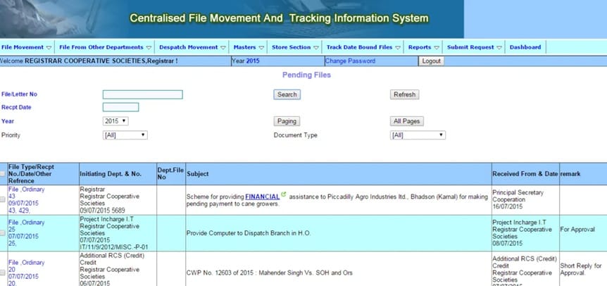Cefmatis Haryana Pending Files from Your Dept