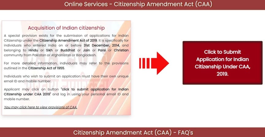 indiancitizenshiponline.nic.in Services CAA