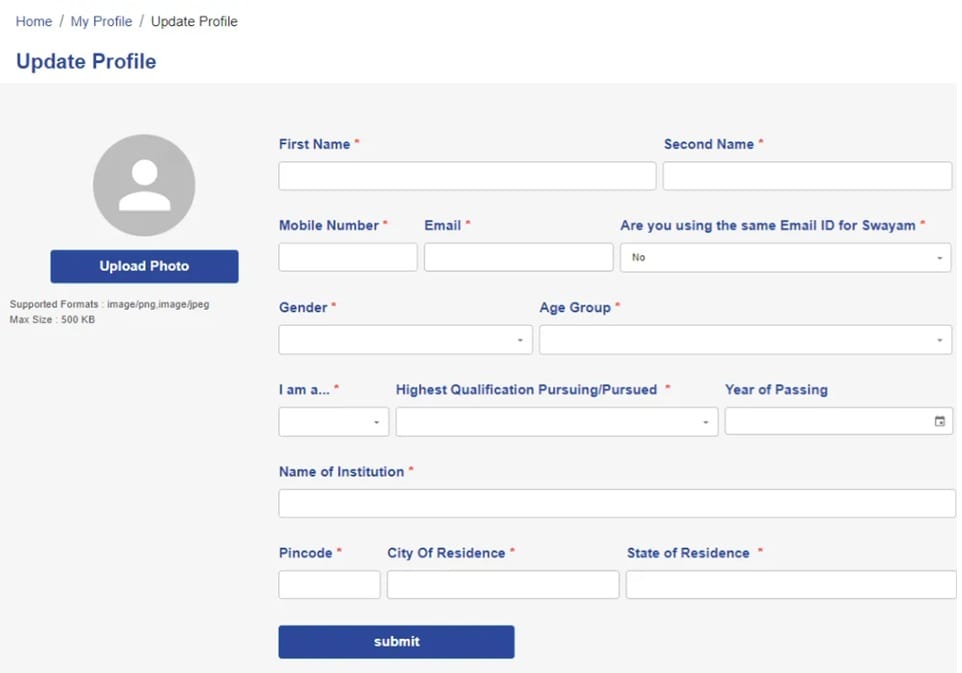 Swayam Plus Portal Registration Page