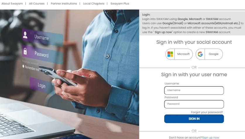 Swayam Portal Login Page