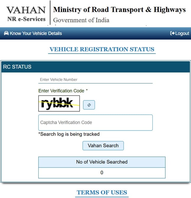 Vahan Parivahan Vehicle Registration Status