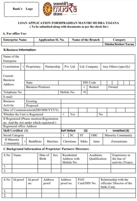 View Tarun Kishore Mudra Loan Application Form