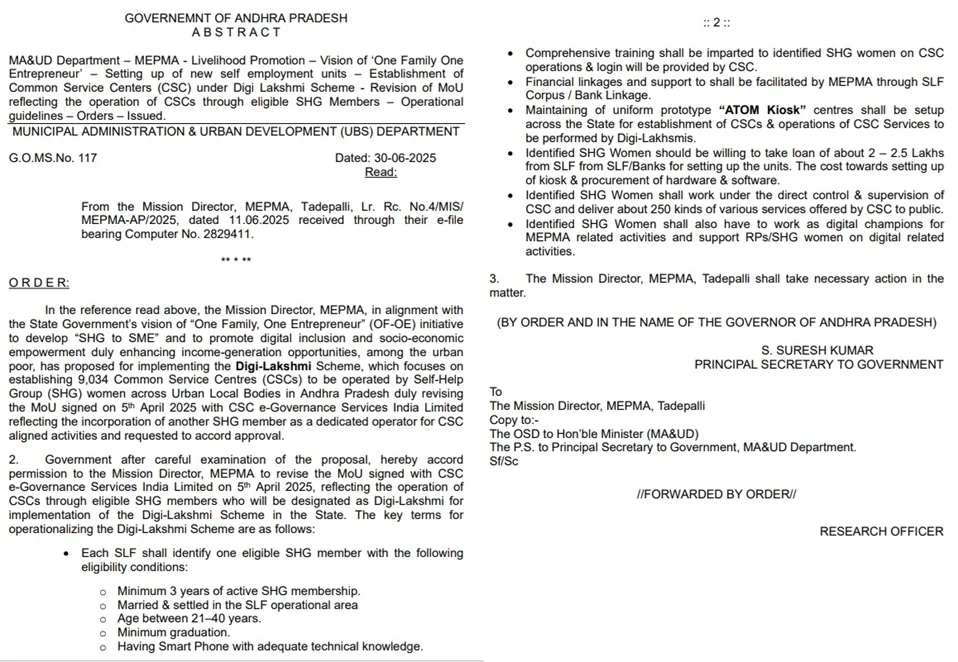 Digi Lakshmi Scheme Govt Order 117